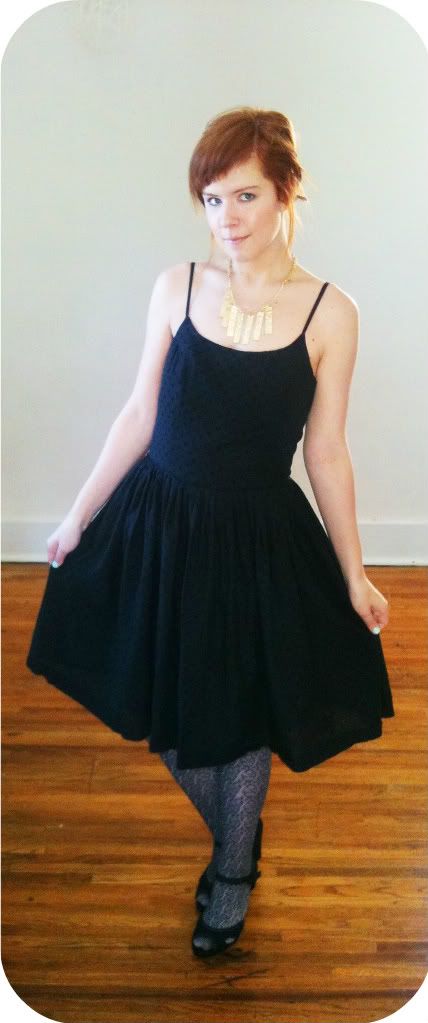 We Live Upstairs Thrifted Black Dress Eyelet