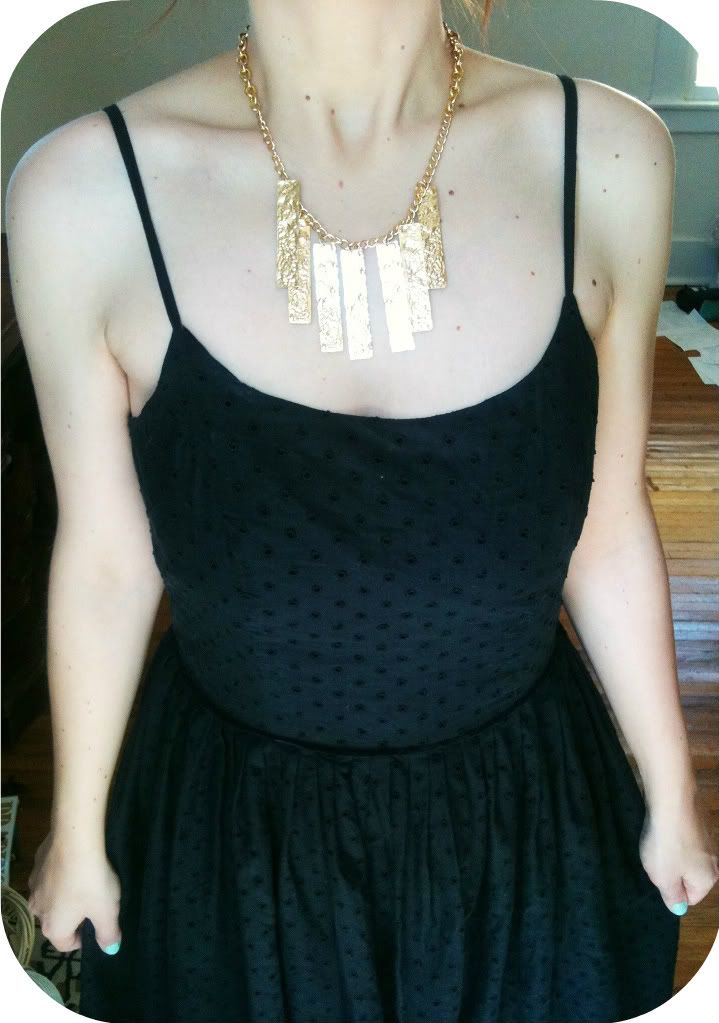 We Live Upstairs Gold Necklace Target Thrifted Black Eyelet Dress