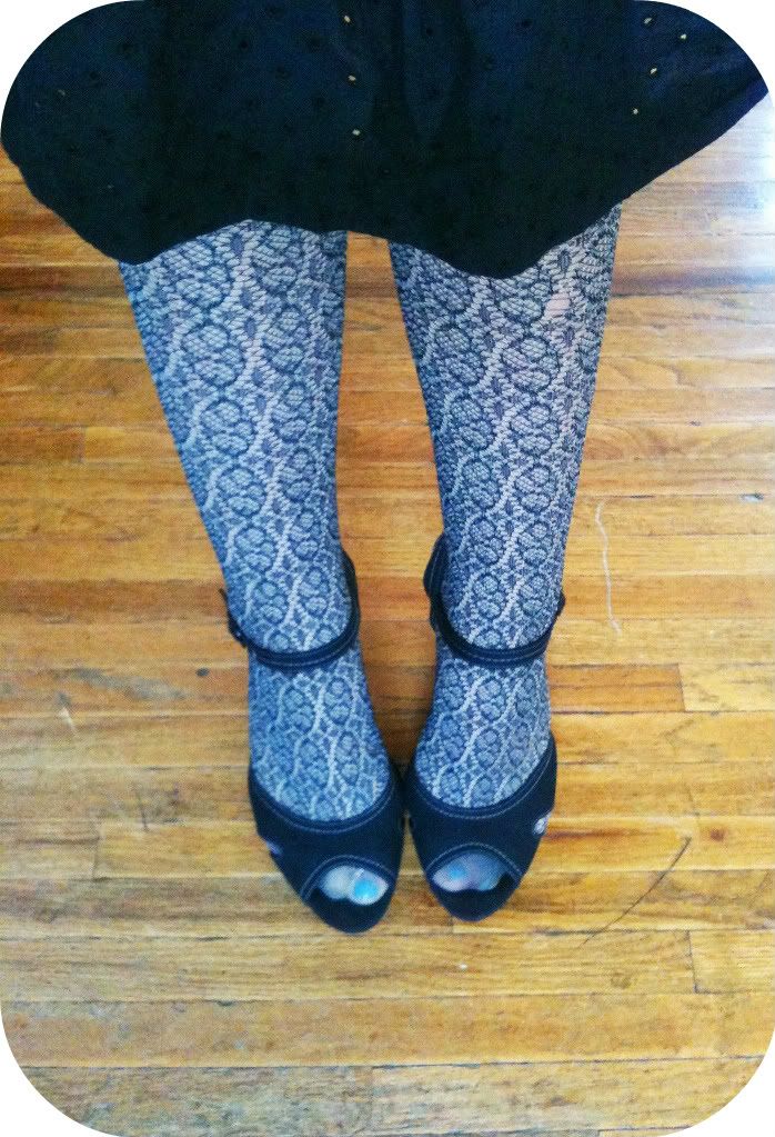 We Live Upstairs Thrifted Black Eyelet Dress Crochet Tights Target