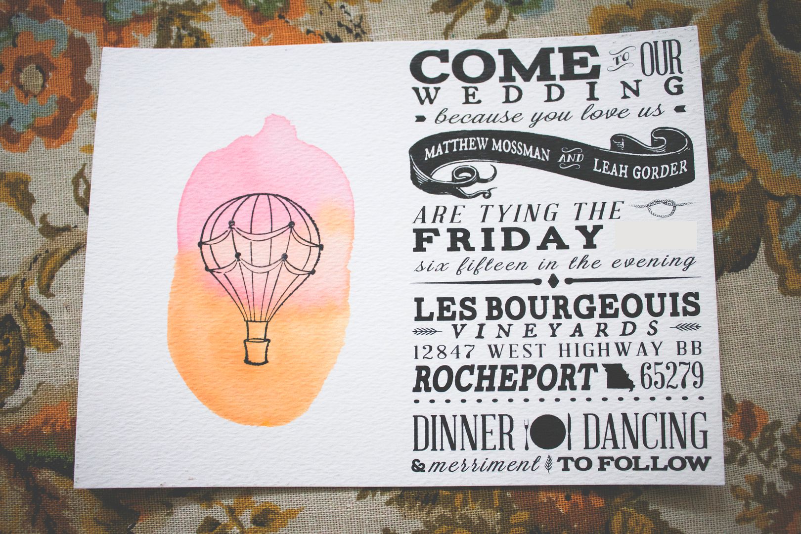 We Live Upstairs DIY Wedding Invitations