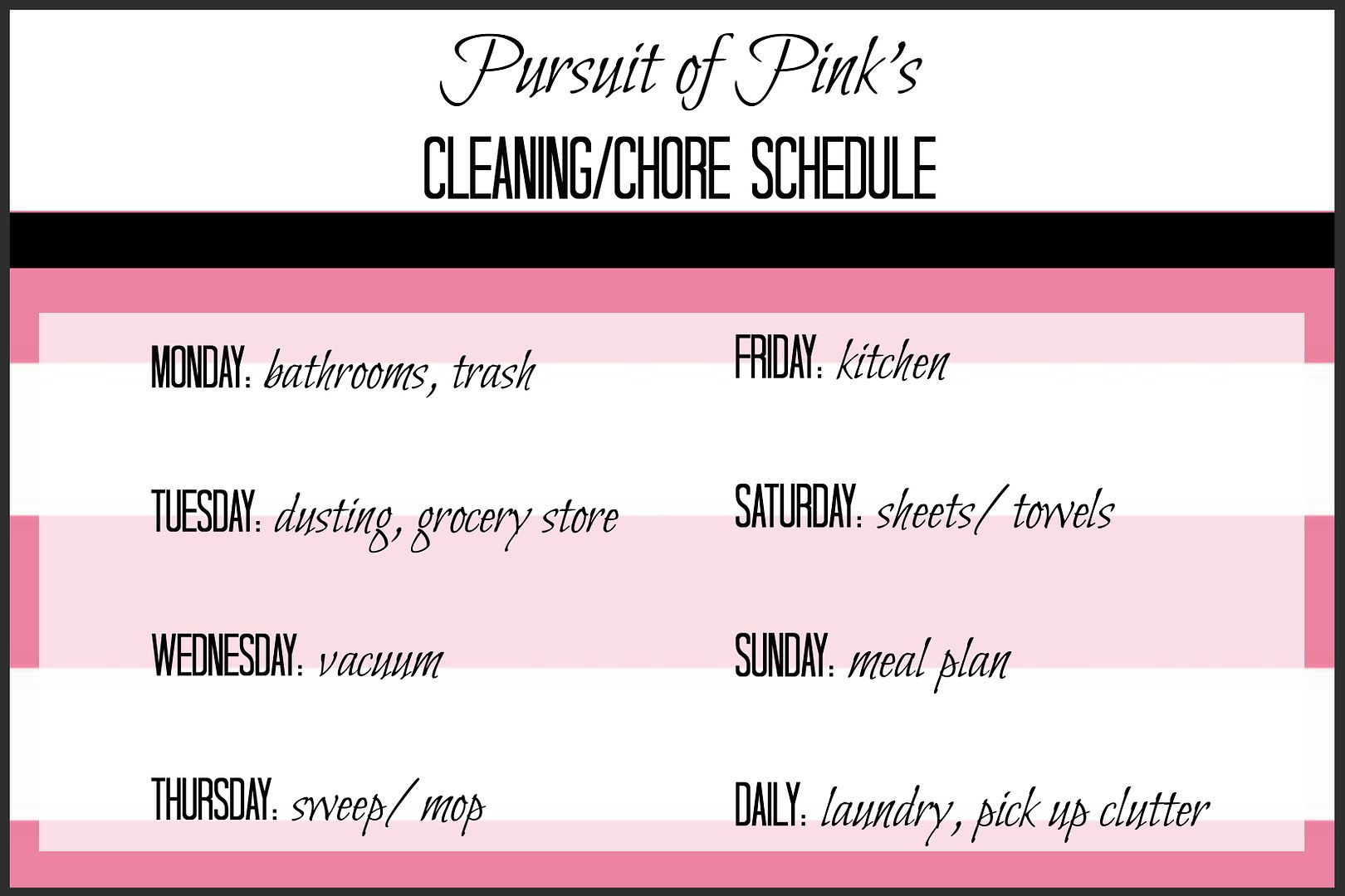 cleaning chore schedule