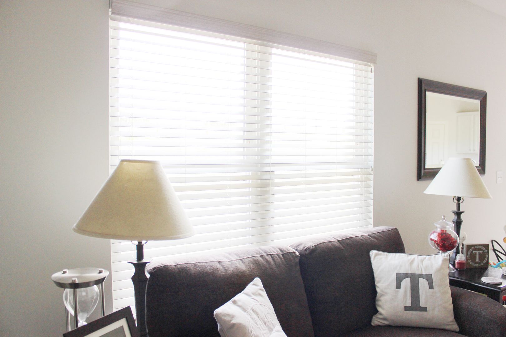 Comfortex Aria Faux Wood Blinds Living Room