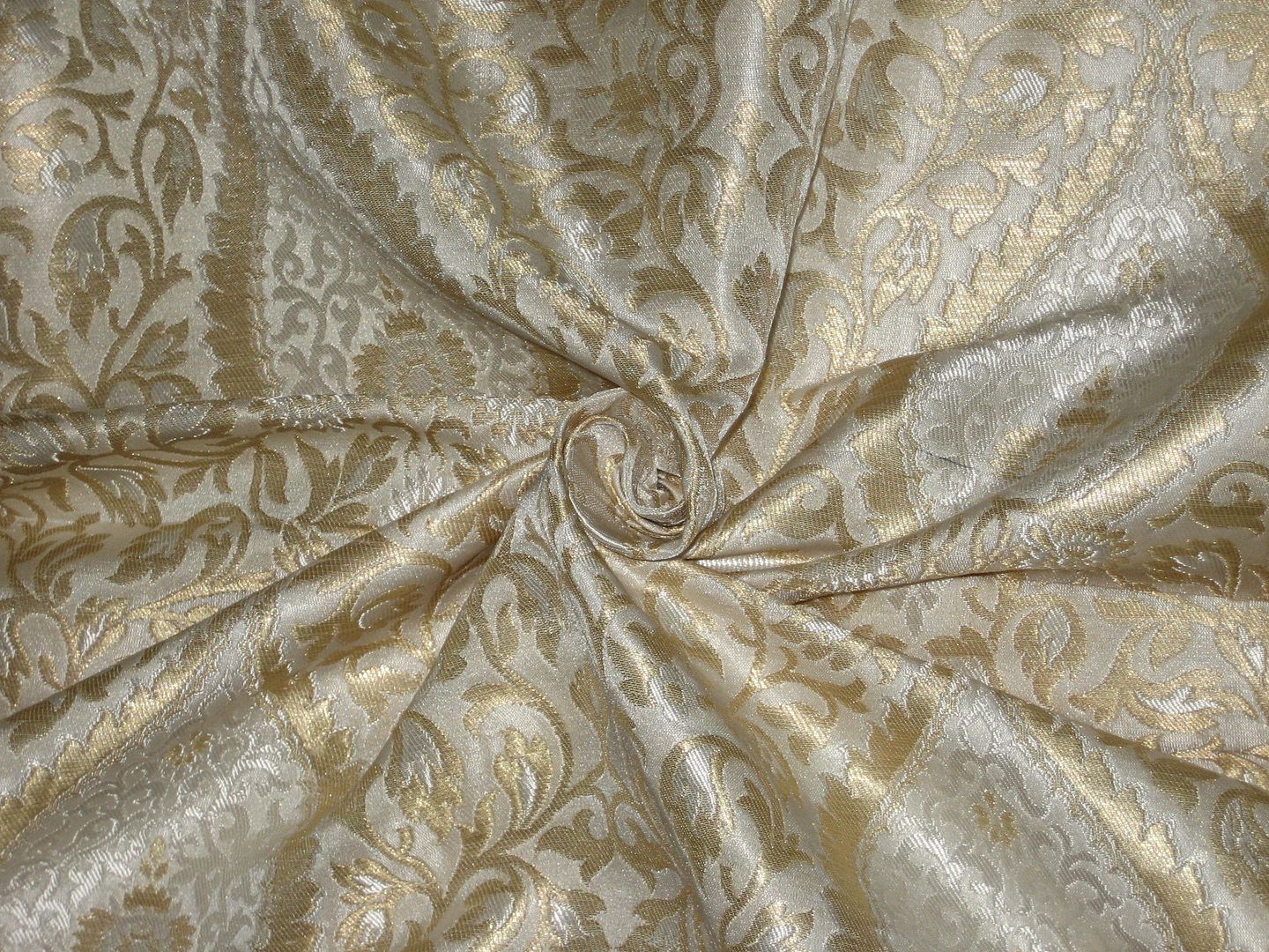 Heavy Silk Brocade Fabric Metallic Gold & Ivory