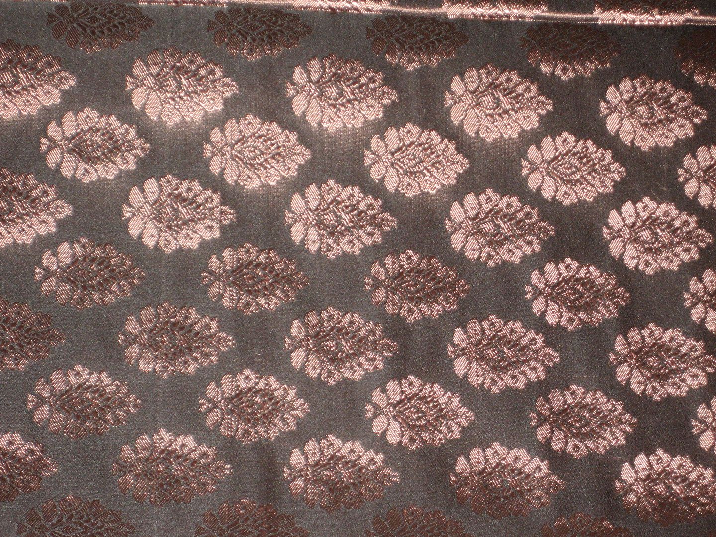 Spun Silk Brocade Fabric Black & Antique Rose Gold 44"