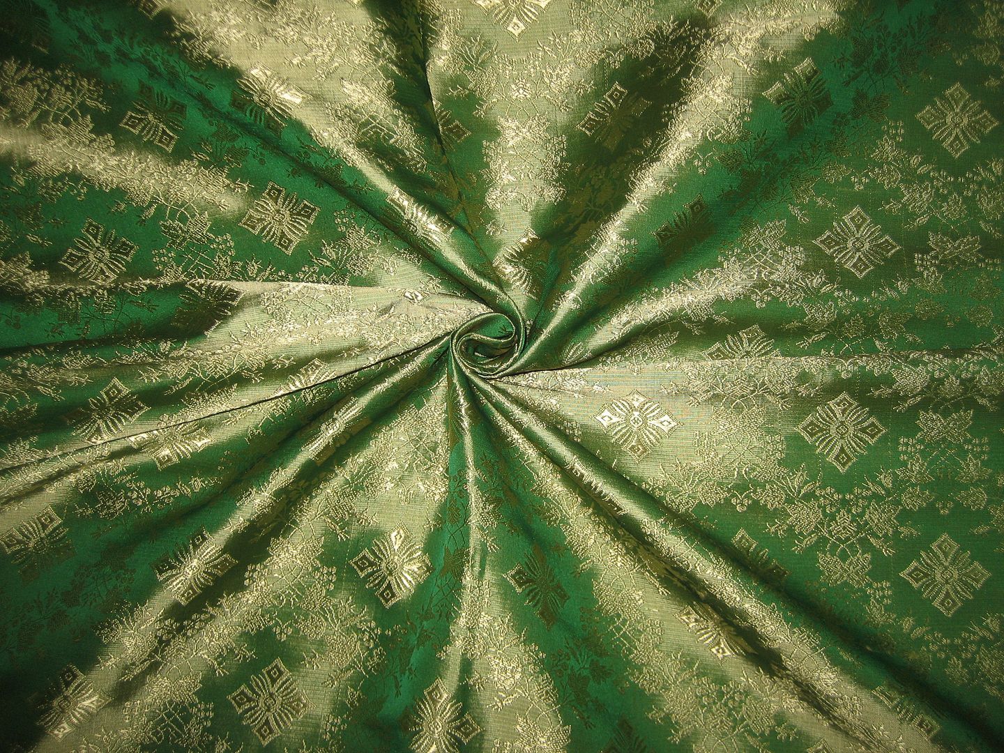 SILK BROCADE FABRIC Emerald Green & Gold colour 44" Vestment design