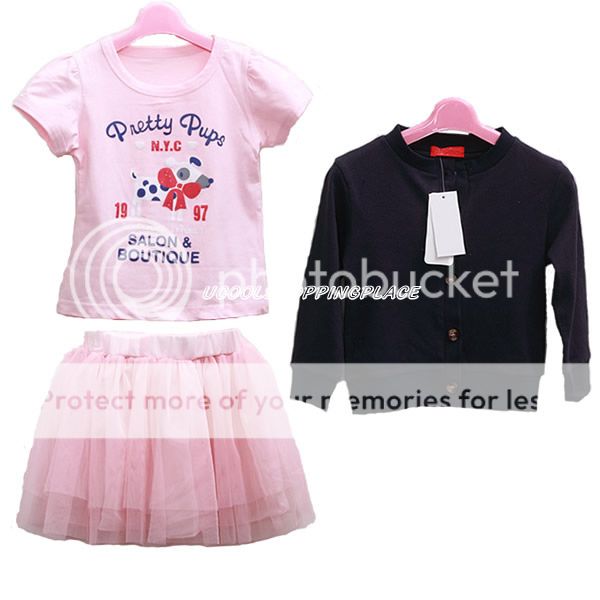 3pcs Kid Toddler Baby Girl Top Coat Tshirt Skirt Tutu Outfit Dress Clothes 0 5T