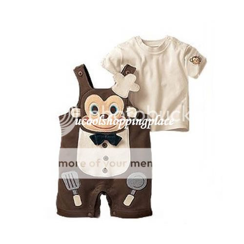 2pcs Kid Baby Boy Girl Top Pants Overalls Romper Cook Monkey Outfit Clothes