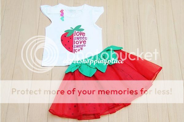 2pcs Baby Girl Strawberry T Shirt Top Skirt Tutu Pettiskirt Outfit Dress Clothes