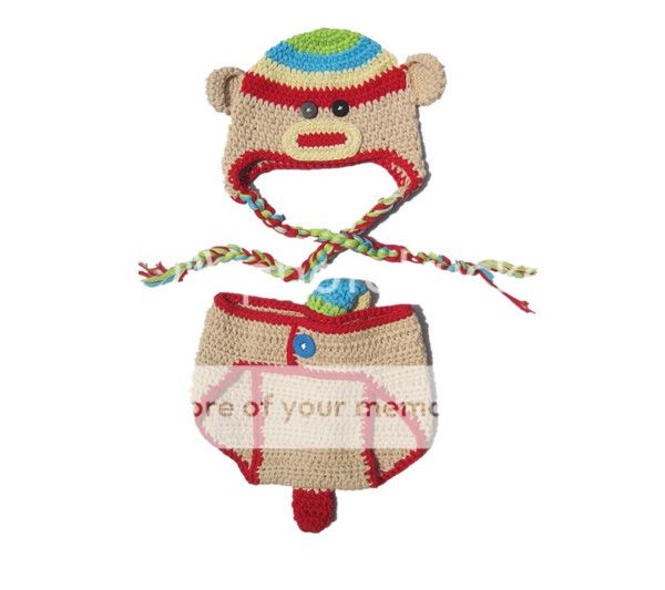2pcs Baby Girl Boy Kids Newborn Hat Pants Crochet Monkey Outfit Set Suit Clothes