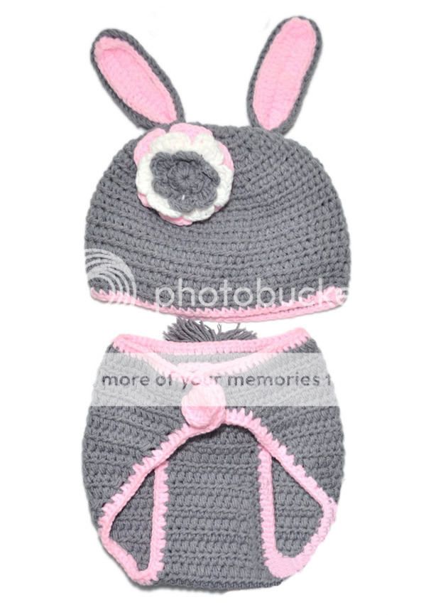 2pcs Baby Girl Kids Newborn Hat Pants Crochet Clothes Outfit Sets Suits Rabbit