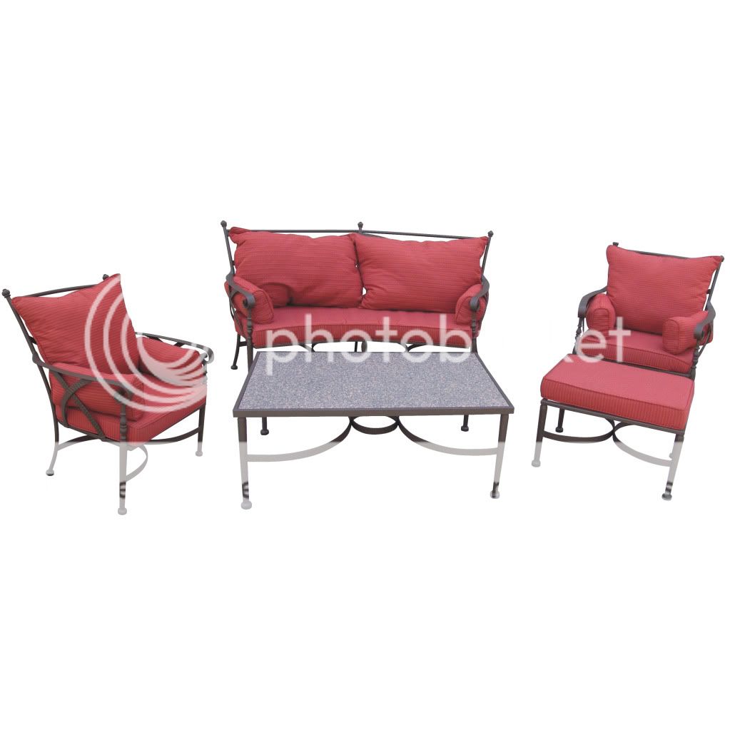 NEW 5 PCE RED / WROUGHT IRON OUTDOOR FURN PATIO SOFA LOUNGE RED