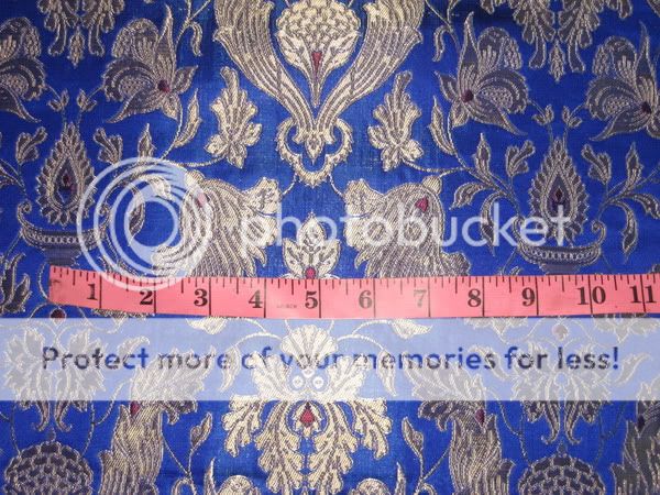 Vintage Mughal Pure Silk Brocade Fabric Royal Blue,Gold  