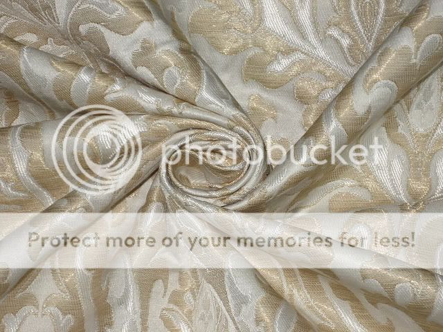 Pure Heavy Silk Brocade Fabric Ivory,Cream & Metalic Gold  